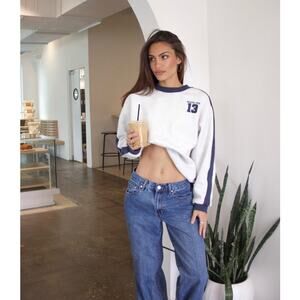 White Fox Women’s Play‎ For It Oversized Pullover Sweatshirt Size M/L Gray Blue